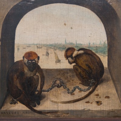 Pieter Bruegel l'Ancien (1525/1530-1569) - Deux singes enchaînés, 1562.