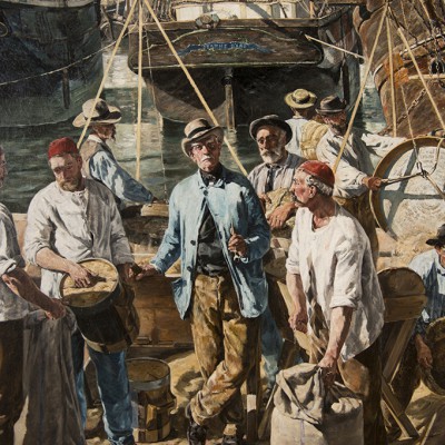 Alphonse Mouette (Marseille, 1840 - Marseille, 1913) Le débarquement des blés 1876 huile sur toile