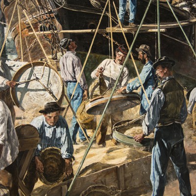 Alphonse Mouette (Marseille, 1840 - Marseille, 1913) Le débarquement des blés 1876 huile sur toile