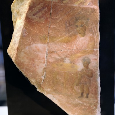 Stèle funraire, scéne familiale - Vers 250 avant J.-C. Dmtrias (la moderne Volos, Thessalie, Grce) marbre peinture a tempera